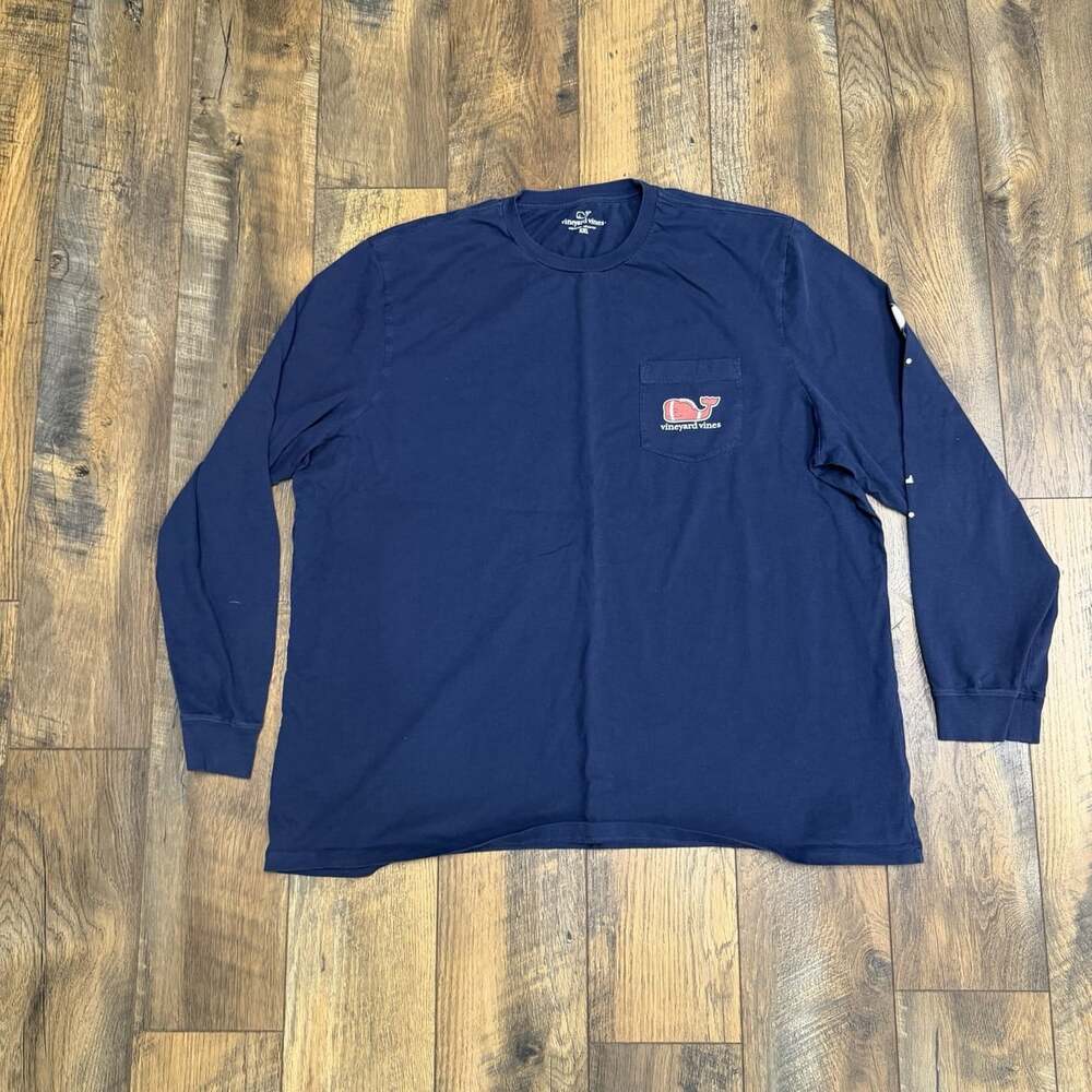 Vineyard Vines XXL Football Whale Long Sleeve Pocket T Shirt Navy Cotton